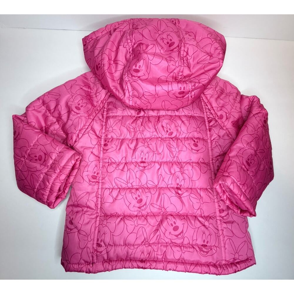 Disney‎ Collection Minnie Mouse All Over Print Hooded Puffer Jacket Pink Sz 2 - Picture 3 of 8